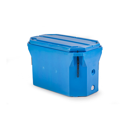 9 cu ft 26" ht Insulated HDPE Polar Blue Bin w/ Lid & Drain (PB1801)