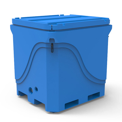 34 cu ft Insulated HDPE Polar Blue Bin w/ Lid & Drain (PB966)