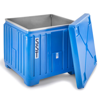 27 cu ft Insulated HDPE Bin w/ Stainless Steel Liner & Lid (PB27SS), Polar Blue