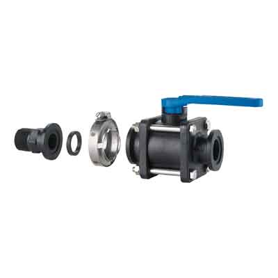 3in Full-Port Flange x Flange Valve, Polypropylene w/ EPDM Gasket & Blue Handle