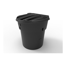 300 Gal Black Round Refuse Container 50/50 Lid