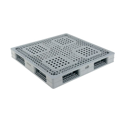 Double sided plastic pallet 48x48x6 in, 4-way, gray, Vestil plpg-4848