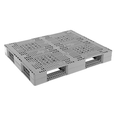 Double sided plastic pallet 48x40x6 in, 4-way, gray, Vestil plpr-4840